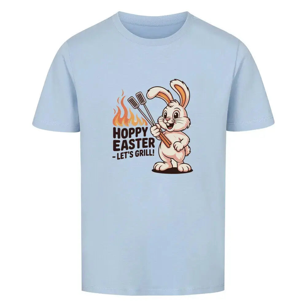 Hoppy Easter Let’s Grill Kinder T-Shirt – Organic Cotton | Lustiges Oster BBQ Mashup – Motivdruck in Sky Blue