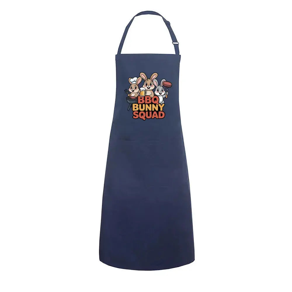 BBQ Bunny Squad Grillschürze – Lustiges Hasen Team Motiv | Schwarze BBQ Latzschürze – Motivdruck in Navy