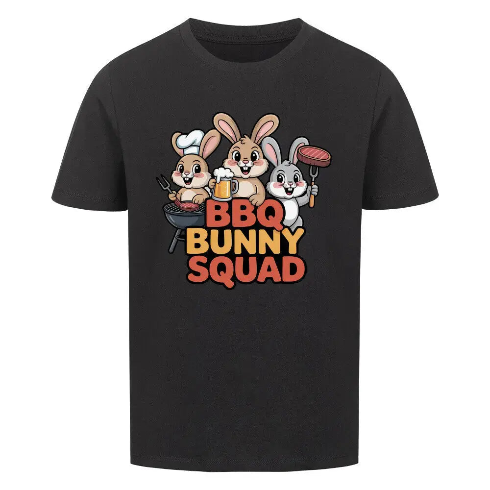 BBQ Bunny Squad Kinder T-Shirt – Organic Cotton | Lustiges Hasen Grill Design – Motivdruck in Schwarz