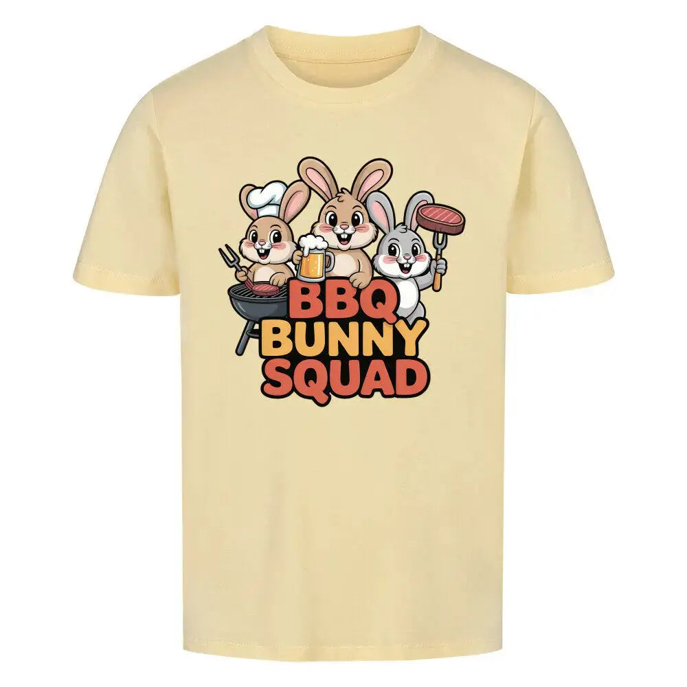 BBQ Bunny Squad Kinder T-Shirt – Organic Cotton | Lustiges Hasen Grill Design – Motivdruck in Butter