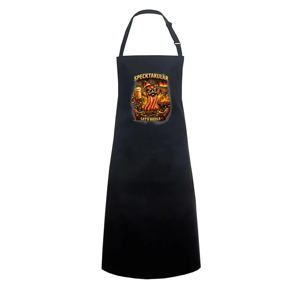 Specktakulär Let’s Sizzle Grillschürze | Lustige Bacon BBQ Schürze – Motivdruck in Schwarz