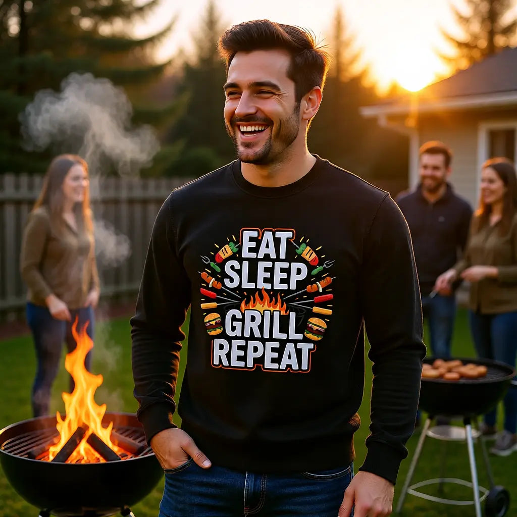 🔥 Eat Sleep Grill Repeat – Organic Sweatshirt MarketPrint