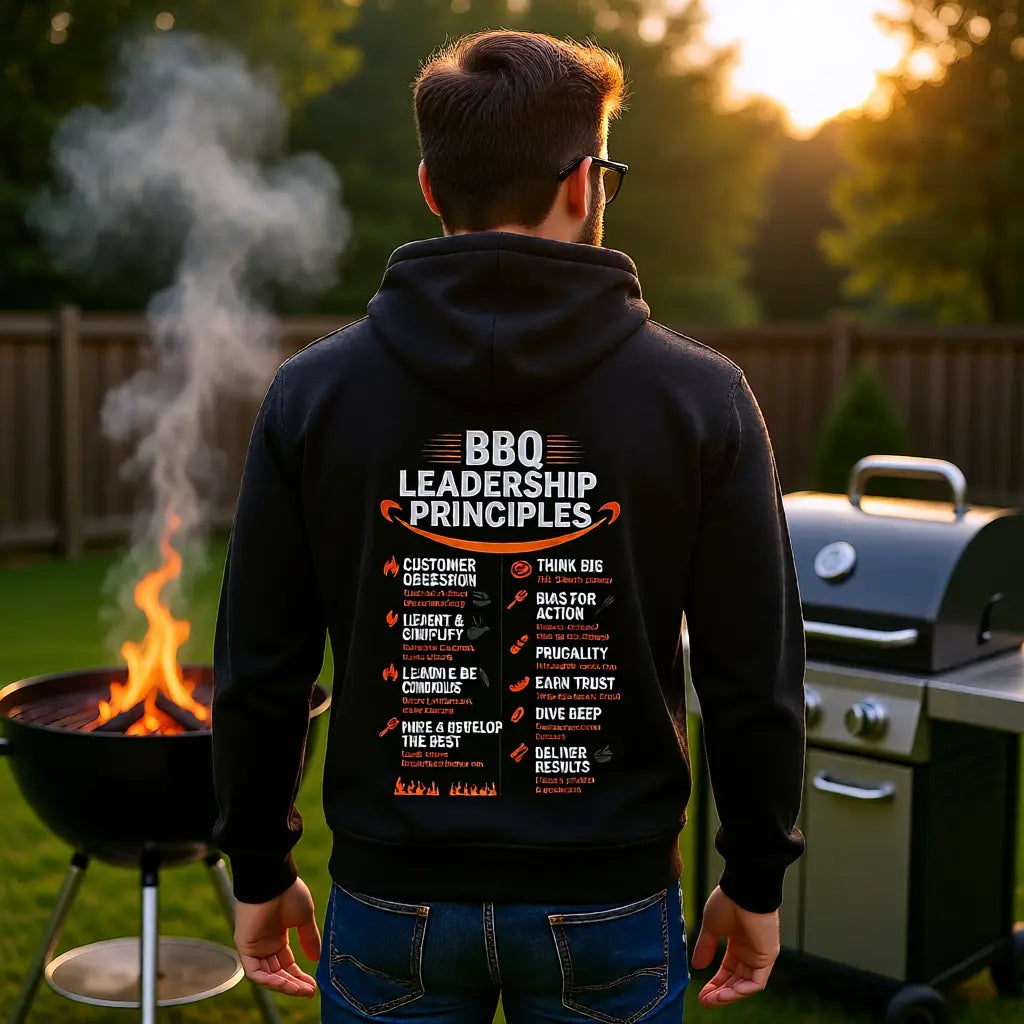 🔥 BBQ Leadership Principles – Premium Hoodie mit Rückendruck MarketPrint