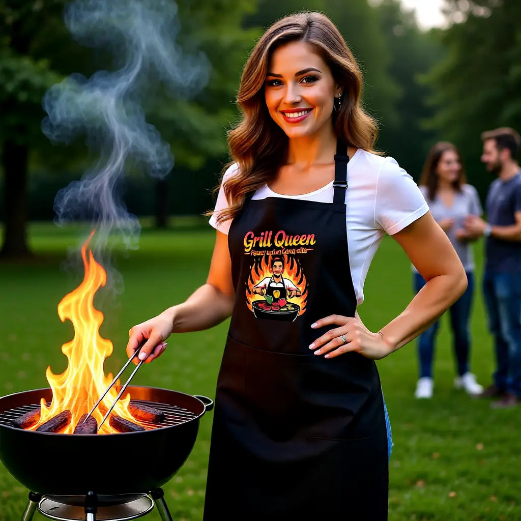 👑🔥 Grill Queen – Feuer unter Kontrolle – Grillschürze MarketPrint
