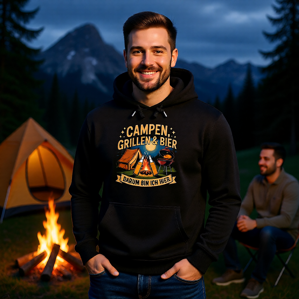 🏕️🔥🍺 Campen, Grillen & Bier – Premium Hoodie MarketPrint