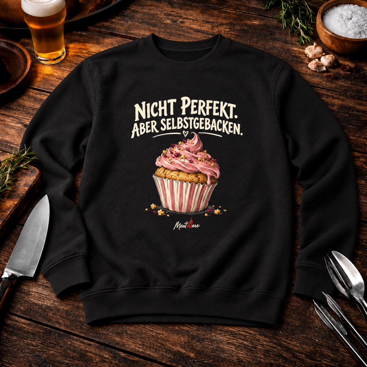 Nicht perfekt. Aber selbstgebacken. – Cupcake Backen Premium Organic Sweatshirt