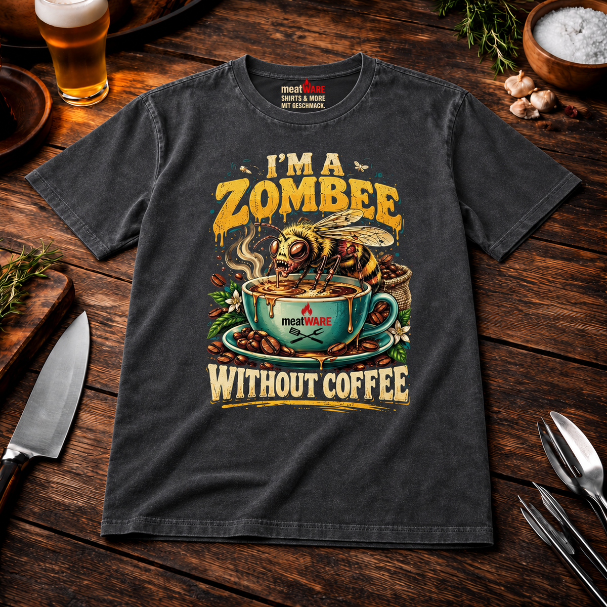 I'm A Zombee Without Coffee – Lustiges Kaffee Zombie Biene Oversized Shirt