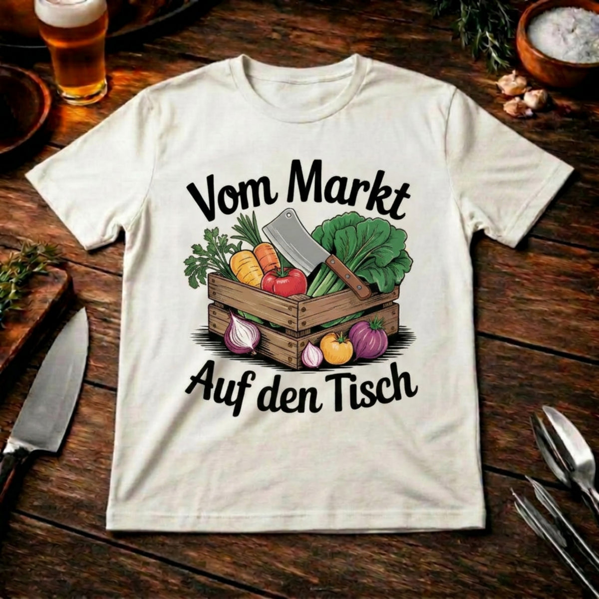 Vom Markt auf den Tisch – Oversized T-Shirt (Farm-to-Table Kochdesign) – Meatware Produktfoto