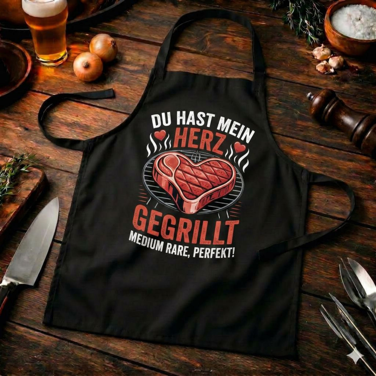 Du hast mein Herz gegrillt – Premium Grillschürze (BBQ & Romantik) – Meatware Produktfoto