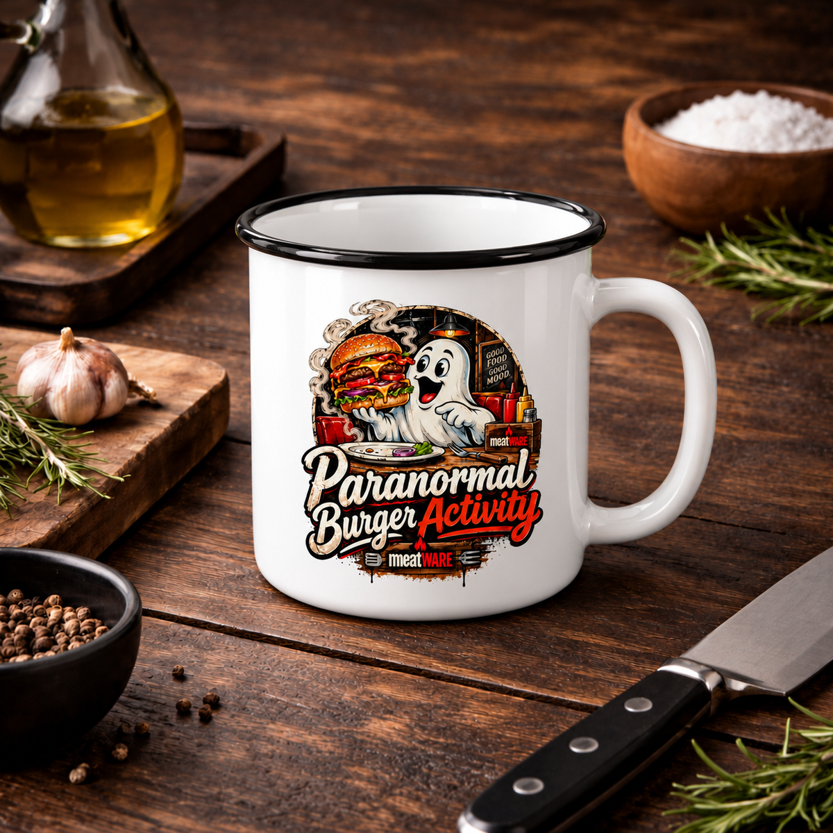 Paranormal Burger Activity – Lustige Halloween Fast Food Emaille Tasse