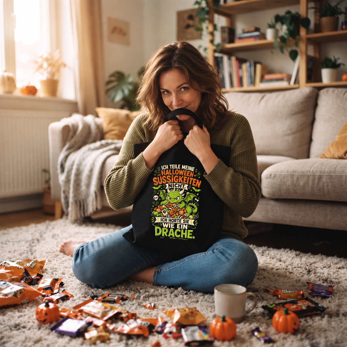Ich horte meine Süßigkeiten wie ein Drache | Robuster Halloween Stoffbeutel