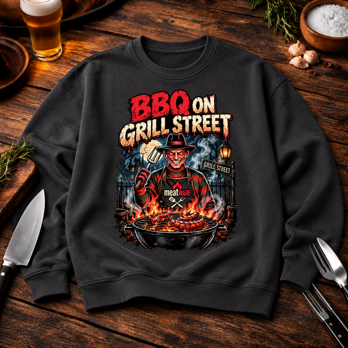 BBQ on Grill Street – Lustiges Horror Grill Premium Organic Sweatshirt