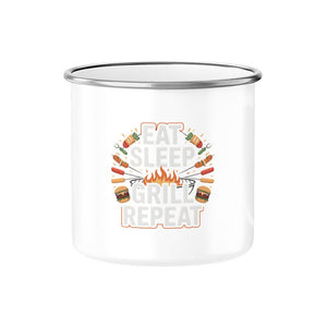 Eat Sleep Grill Repeat - Emaille Tasse | Mug | Meatware