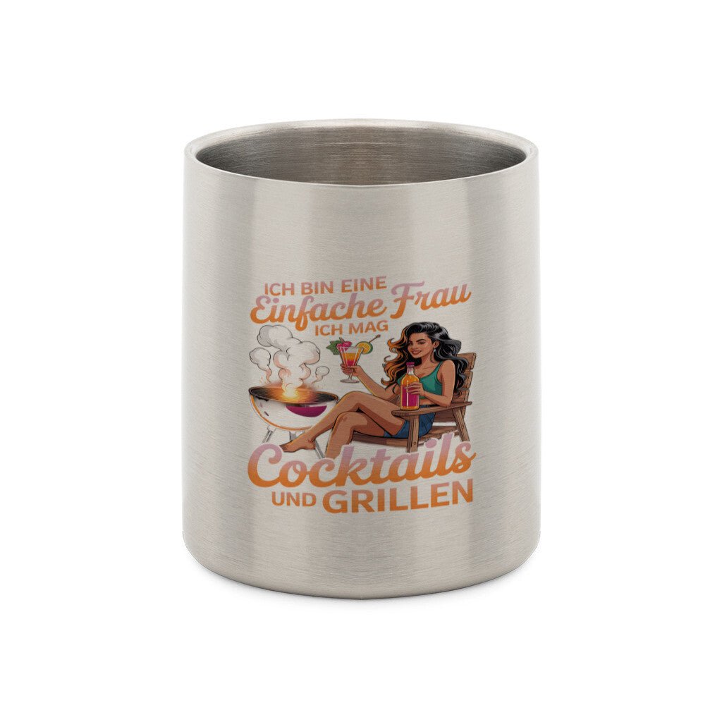 Einfache Frau - Cocktails und Grillen - Edelstahl - Tasse mit Karabiner | Mug | Meatware