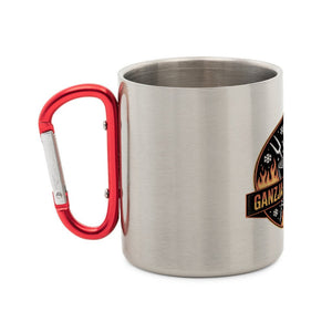 Ganzjahresgriller - Logo - Edelstahl - Tasse mit Karabiner | Mug | Meatware