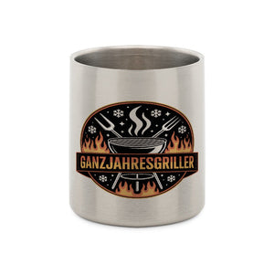 Ganzjahresgriller - Logo - Edelstahl - Tasse mit Karabiner | Mug | Meatware