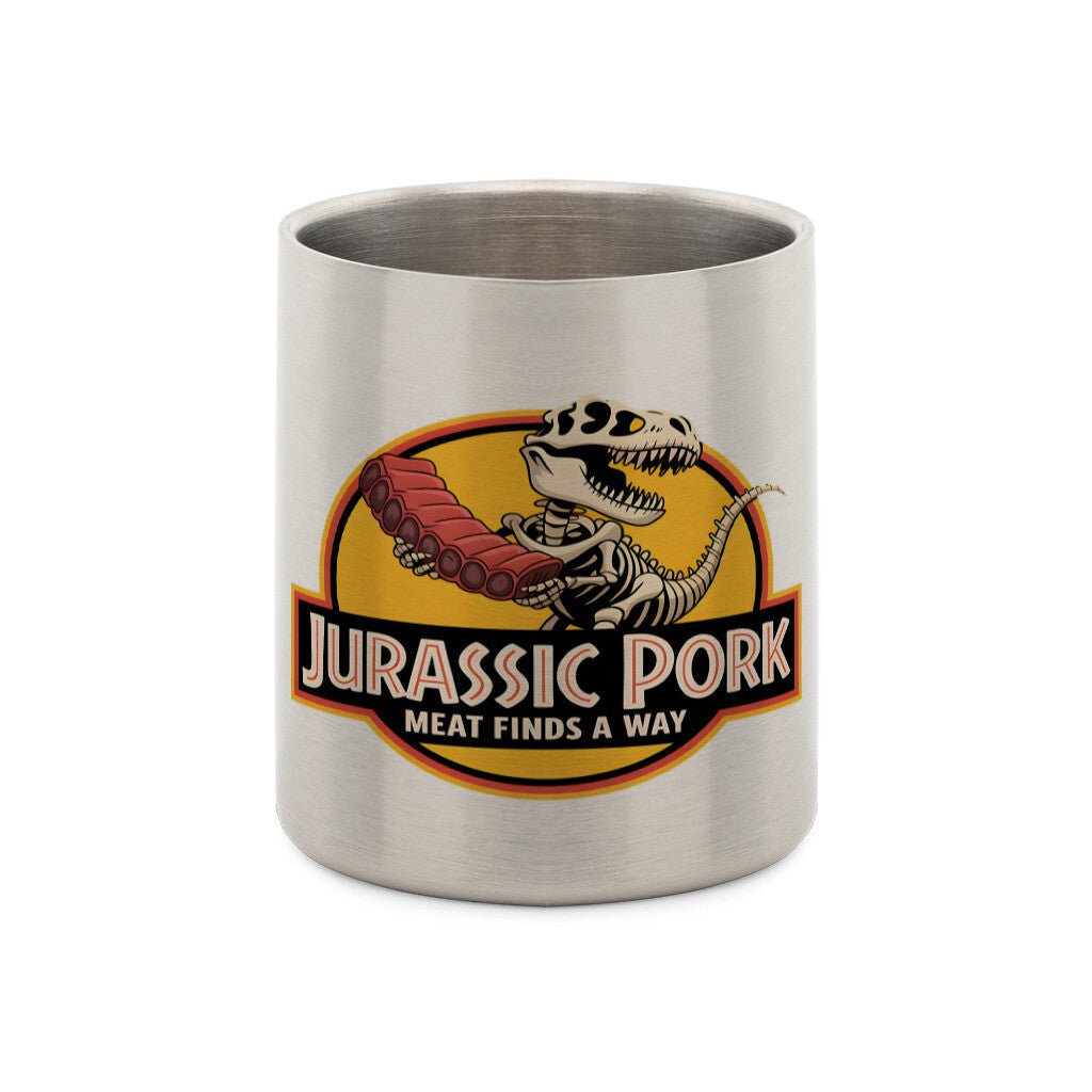 Jurassic Pork – Meat Finds a Way - Edelstahl - Tasse mit Karabiner | Mug | Meatware