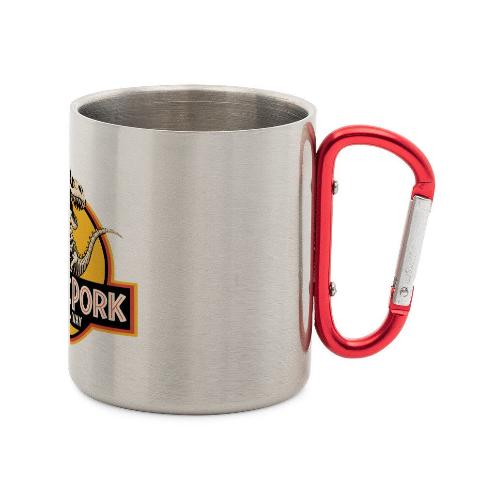 Jurassic Pork – Meat Finds a Way - Edelstahl - Tasse mit Karabiner | Mug | Meatware