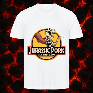 Jurassic Pork – Meat Finds a Way - HigherBlanks Premium T-Shirt | T-Shirt | Meatware