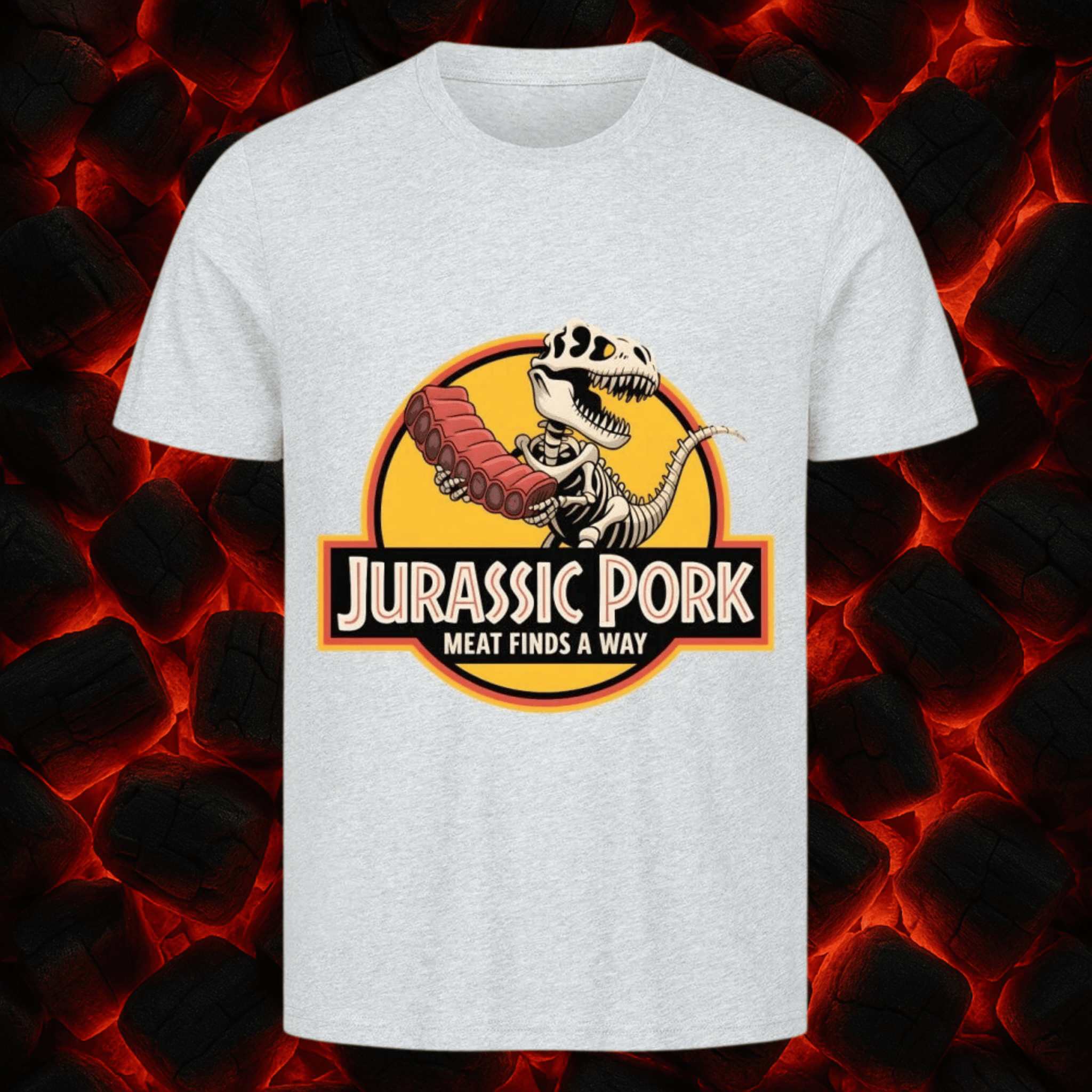 Jurassic Pork – Meat Finds a Way - HigherBlanks Premium T-Shirt | T-Shirt | Meatware