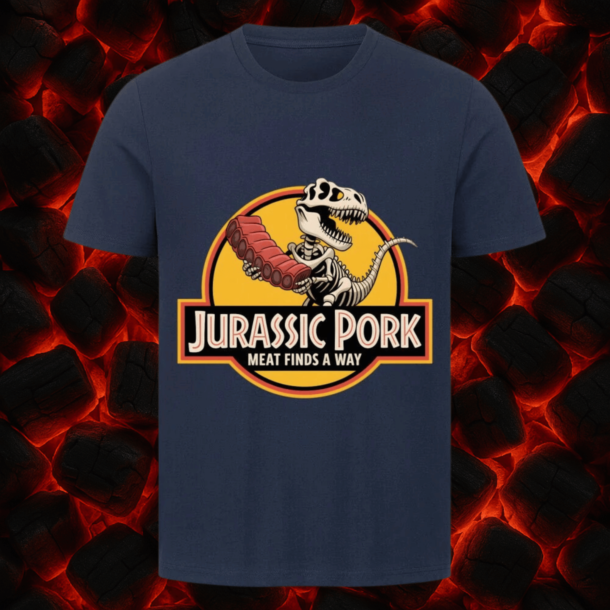 Jurassic Pork – Meat Finds a Way - HigherBlanks Premium T-Shirt | T-Shirt | Meatware