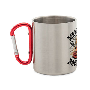 Meat, Beer & Rock N roll - Edelstahl - Tasse mit Karabiner | Mug | Meatware