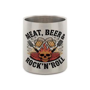 Meat, Beer & Rock N roll - Edelstahl - Tasse mit Karabiner | Mug | Meatware