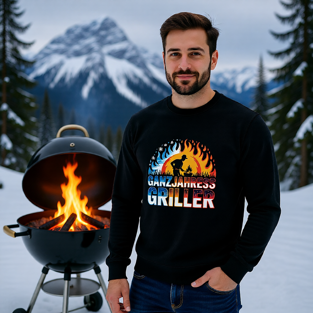 Premium Sweatshirt mit Ganzjahres-Griller von Meatware im BBQ-Lifestyle Look