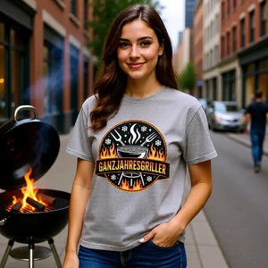 Oversized Shirt mit Ganzjahresgriller Feuer & Schnee Emblem von Meatware im BBQ-Lifestyle Look