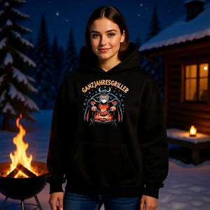Oversized Hoodie mit Ganzjahresgriller Wikinger am Grill von Meatware im BBQ-Lifestyle Look