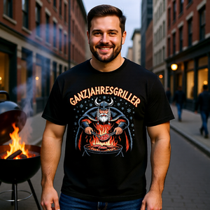 Oversized Shirt mit Ganzjahresgriller Wikinger am Grill von Meatware im BBQ-Lifestyle Look