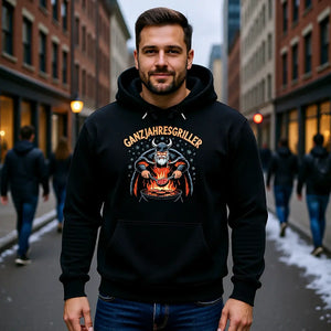 Premium Hoodie mit Ganzjahresgriller Wikinger am Grill von Meatware im BBQ-Lifestyle Look