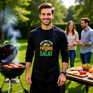 Kochschürze mit Man findet keine Freunde mit Salat von Meatware im BBQ-Lifestyle Look