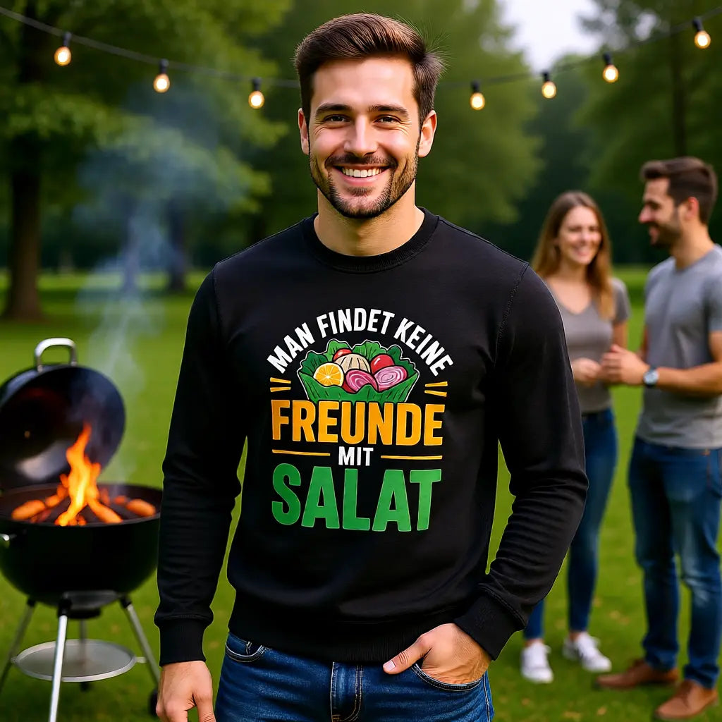 Premium Sweatshirt mit Man findet keine Freunde mit Salat von Meatware im BBQ-Lifestyle Look