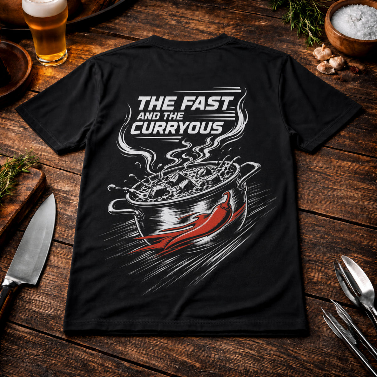 The Fast and the Curryous Streetware Premium T-Shirt Brust-und Rückendruck – Meatware Detailansicht