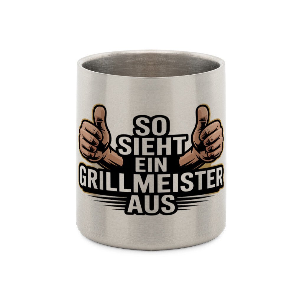 So sieht ein Grillmeister aus - Edelstahl - Tasse mit Karabiner | Mug | Meatware