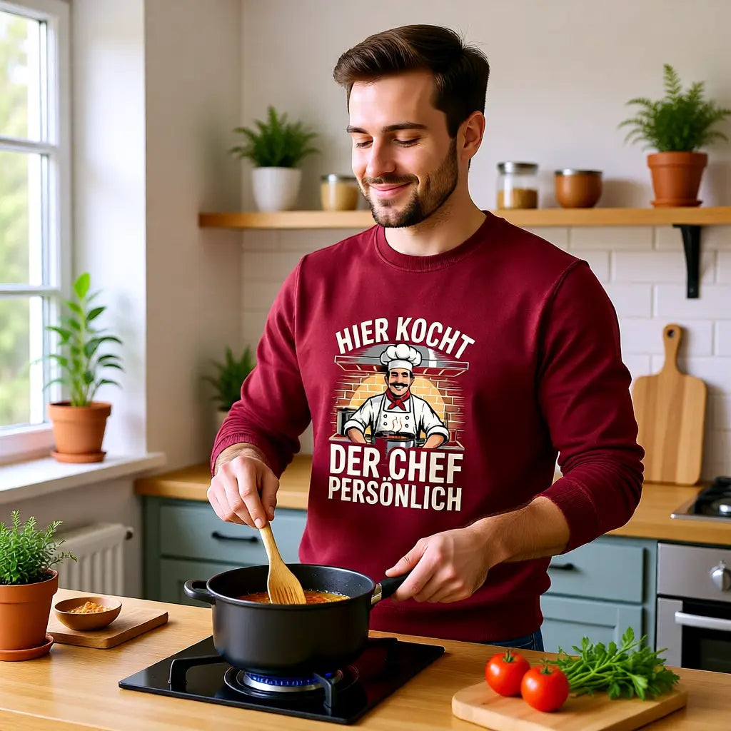 Hier kocht der Chef persönlich –Premium Organic Sweatshirt MarketPrint