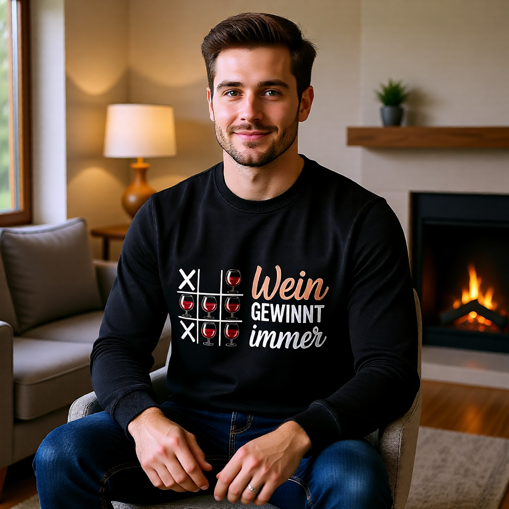 🍷❌⭕ Wein gewinnt immer – Premium Sweatshirt