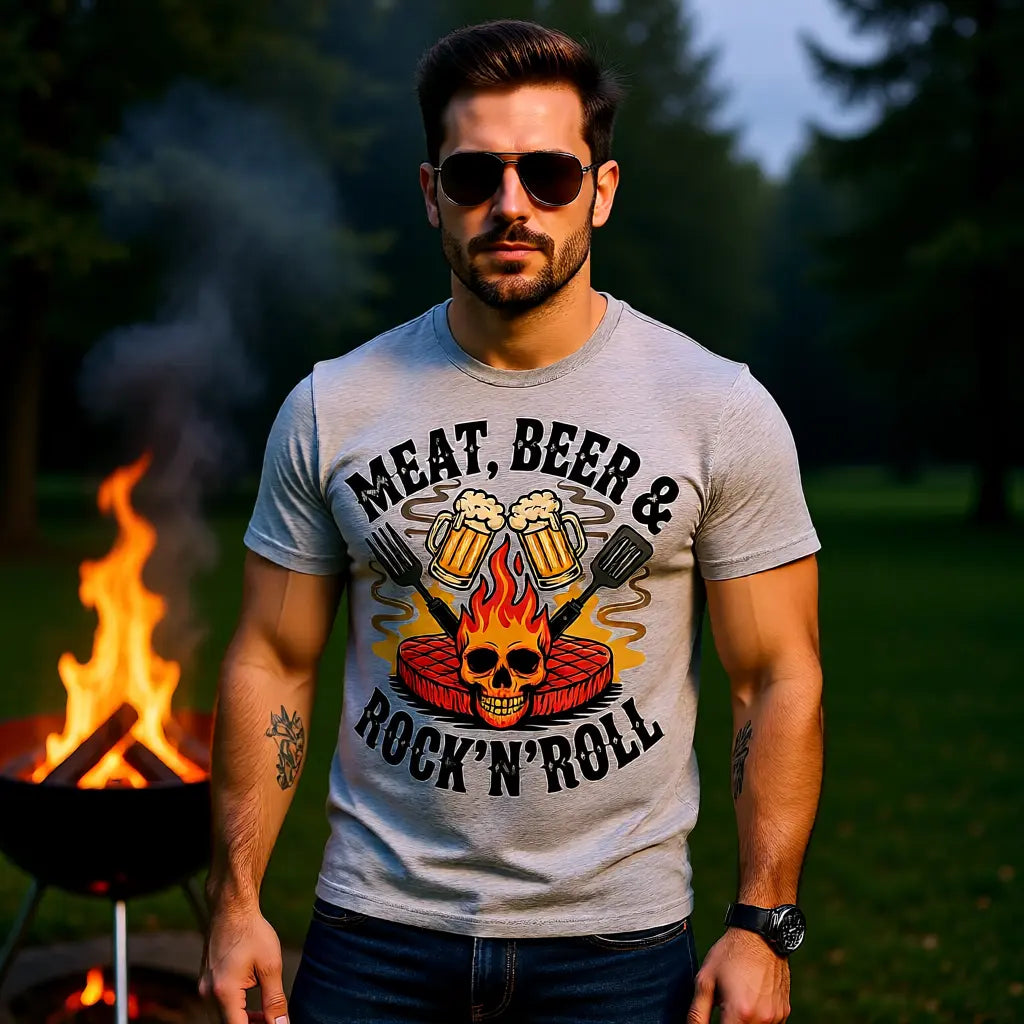 🍖🍺🎸 Meat, Beer & Rock ’n’ Roll – Premium T-Shirt MarketPrint