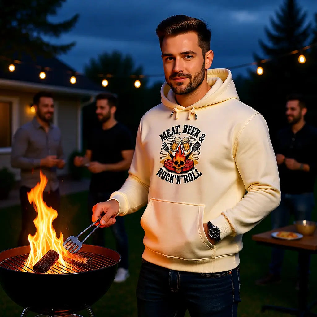 🍖🍺🎸 Meat, Beer & Rock ’n’ Roll – Premium Hoodie MarketPrint