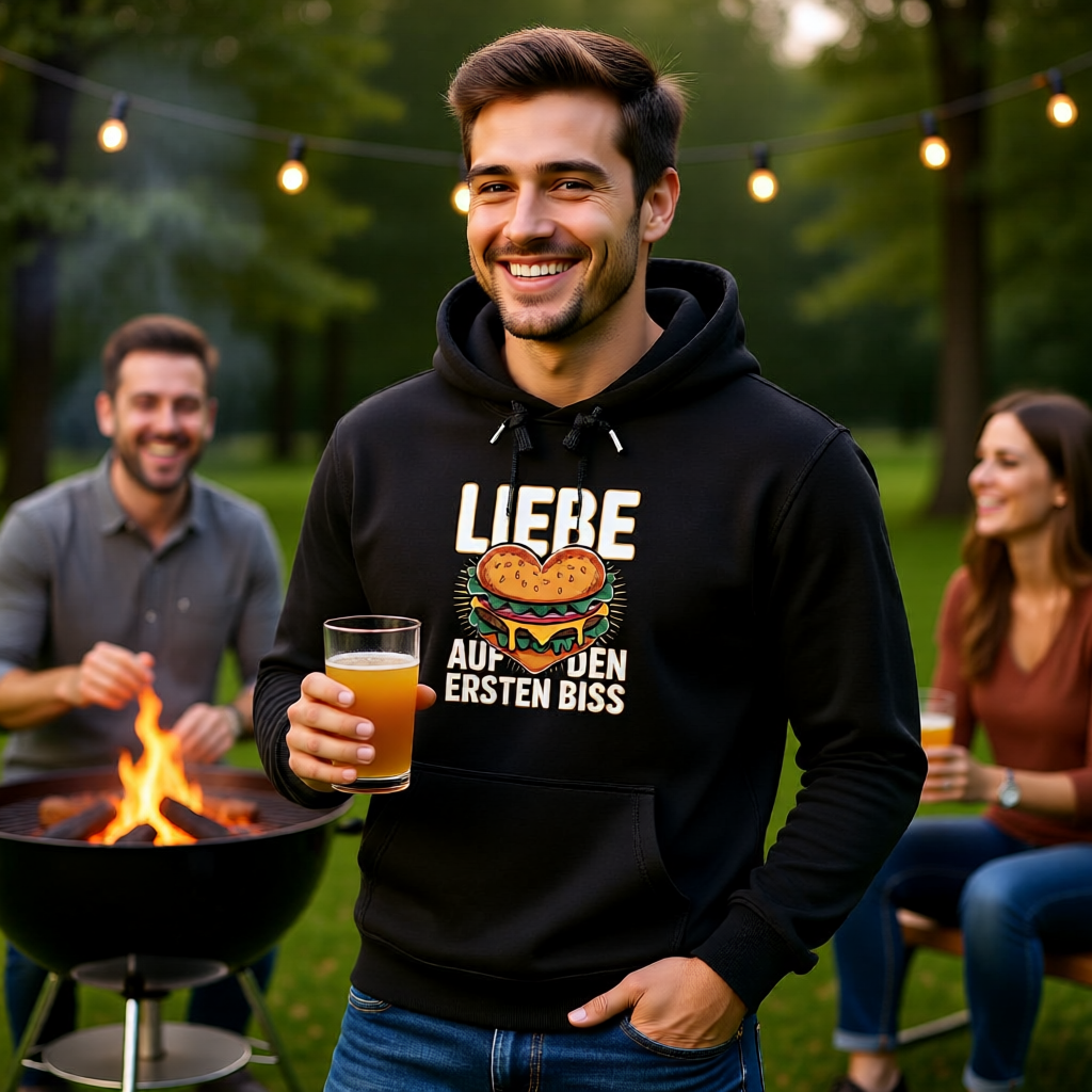 Liebe auf den ersten Biss – Premium Hoodie (Burger-Liebe)