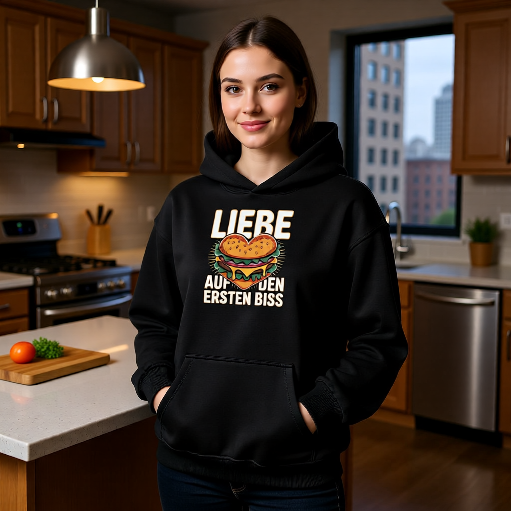 Liebe auf den ersten Biss – Oversized Hoodie (Burger-Design)