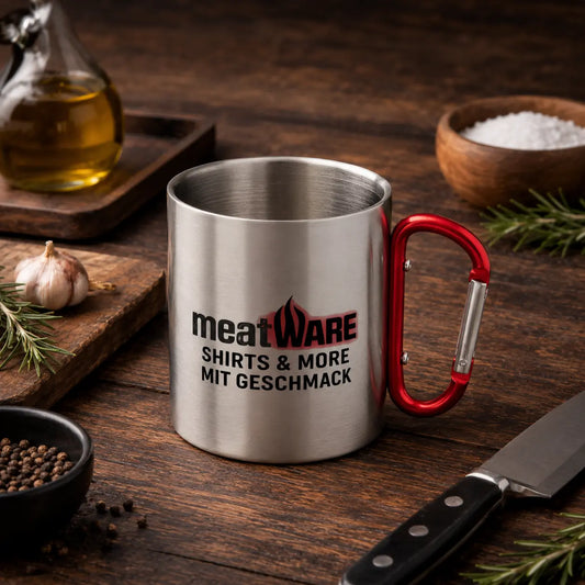 meatWARE stainless steel mug with carabiner