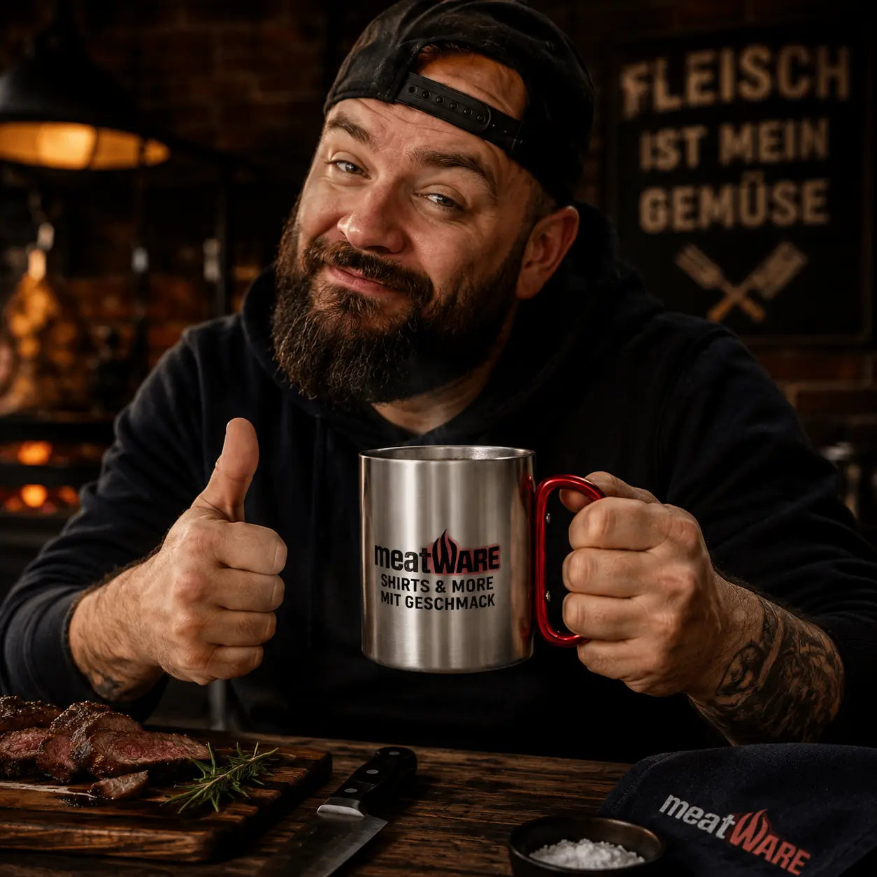 meatWARE Edelstahl-Tasse mit Karabiner