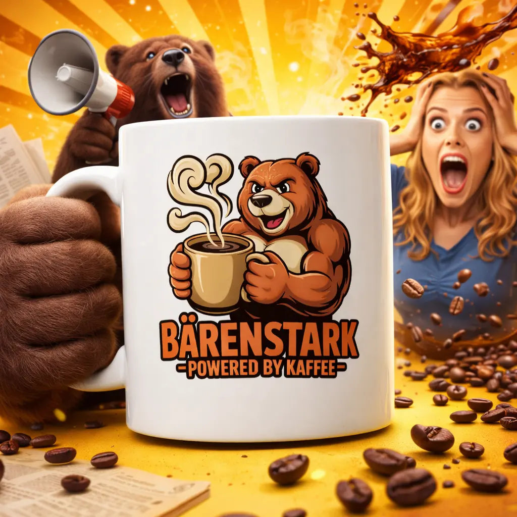 🧸 BEAR STRONG – Powered by Coffee | Ceramic Mug (300 ml)