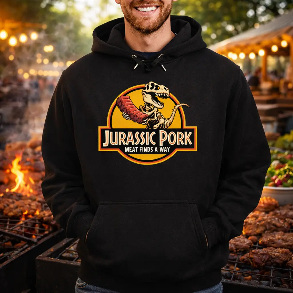 🦖🔥 Jurassic Pork – Premium Hoodie for Meat Hunters