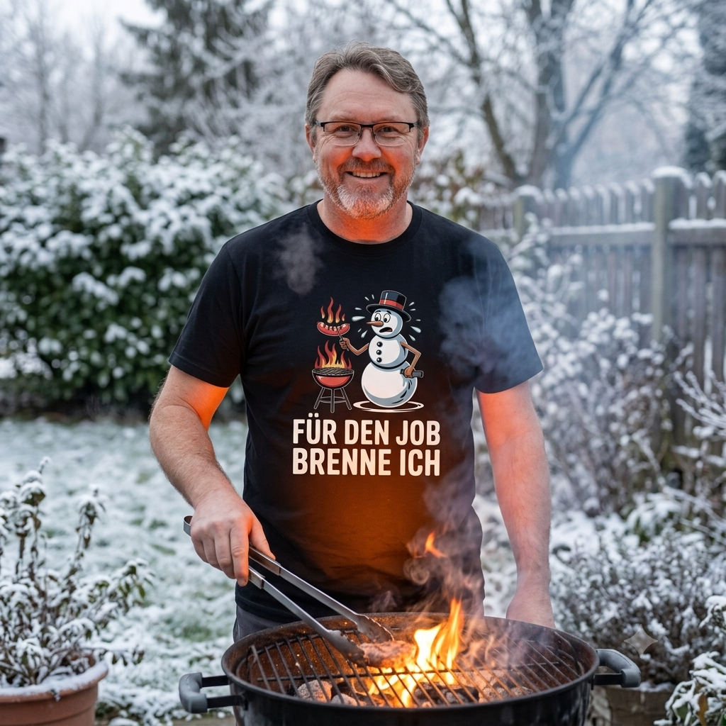 Für den Job brenne ich – Premium T-Shirt (Lustiges Wintergrillen & BBQ Fanshirt)
