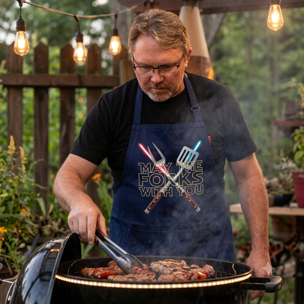 MAY THE FORKS WITH YOU – Premium Grillschürze (Grill & Sci-Fi)
