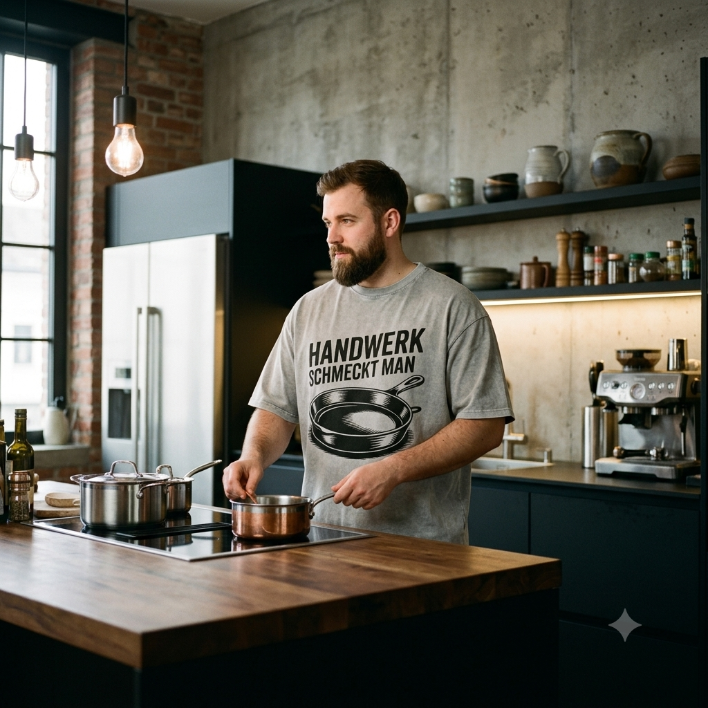 Handwerk schmeckt man – Oversized T-Shirt (Cast Iron Kochdesign)