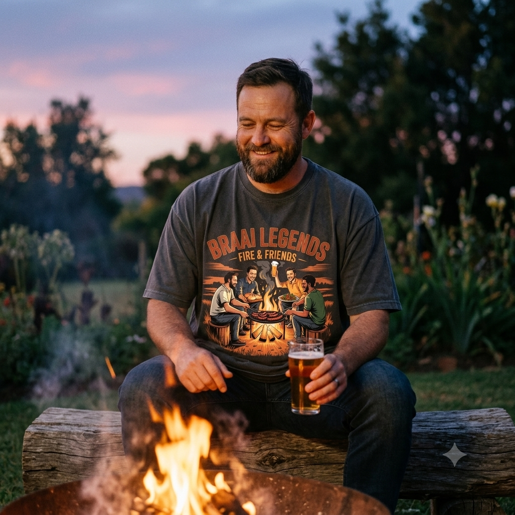 Braai Legends Fire & Friends – Lässiges Oversized T-Shirt (Südafrika Grillen & Outlaw Streetwear)
